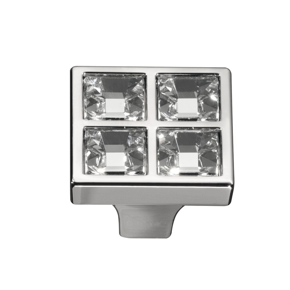 1 1/16" Square Crysal Knob in Polished Nickel