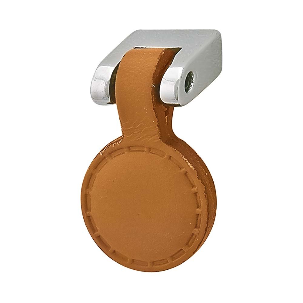 1 1/2" X 1" Pendant Pull in Natural Leather with Polished Chrome