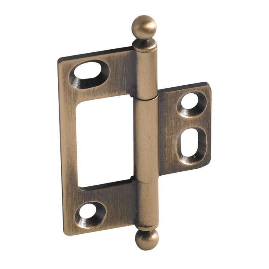 Non-Mortised Decorative Butt Hinge with Ball Finial in Antique Brass
