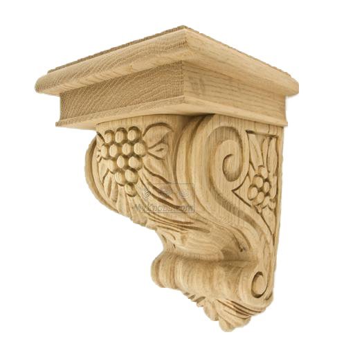 9" Tall Hand Carved Wooden Corbel in Red Oak